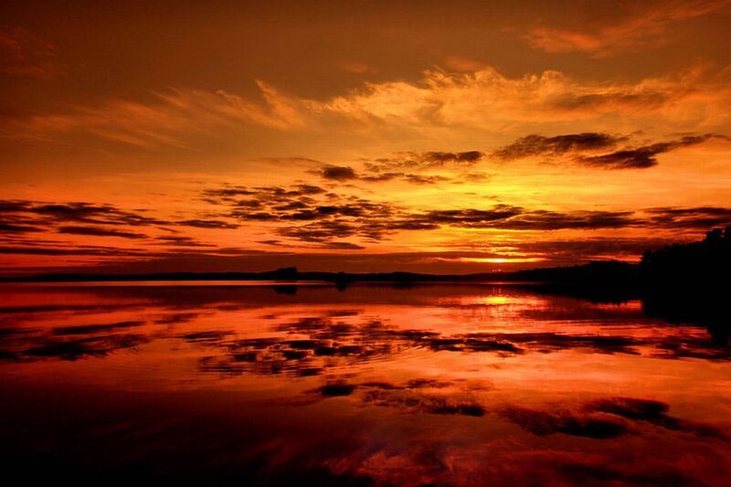 Sunset over Lake — Orange, Dramatic, Photograph, Sky, Clouds