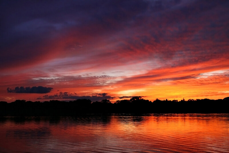 Sunset over Lake — Orange, Dramatic, Photograph, Sky, Trees