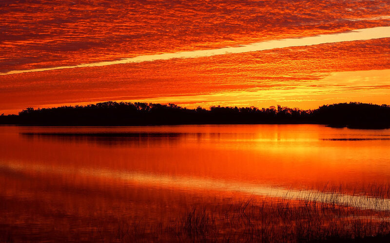 Sunset over Lake — Orange, Dramatic