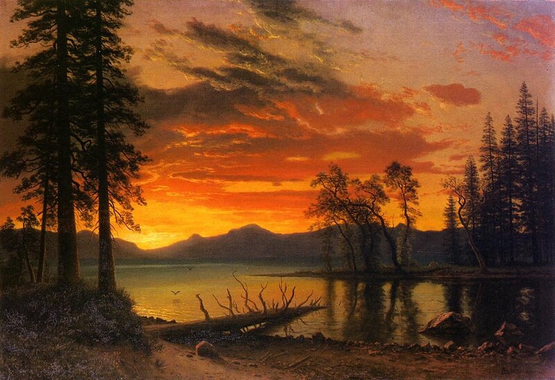 Sunset over Lake — Orange, Serene, Painting