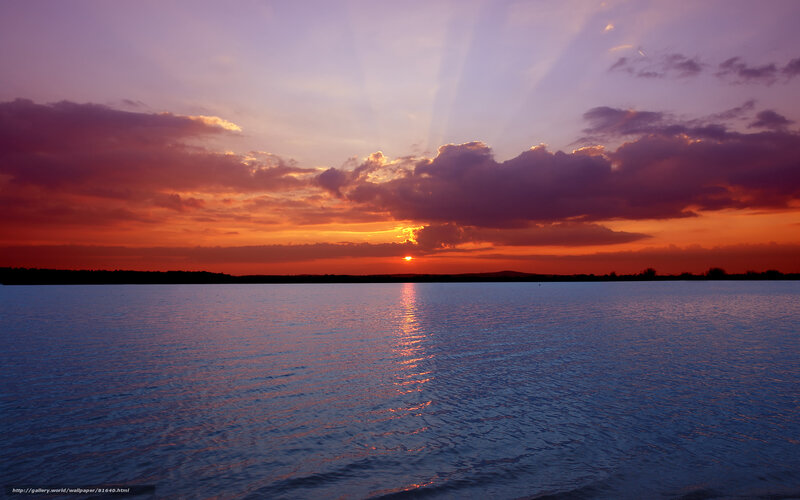 Sunset over Lake — Orange, Serene, Photograph, Clouds, Sun