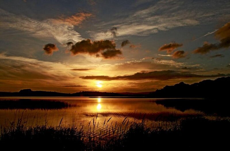 Sunset over Lake — Orange, Serene, Photograph, Clouds