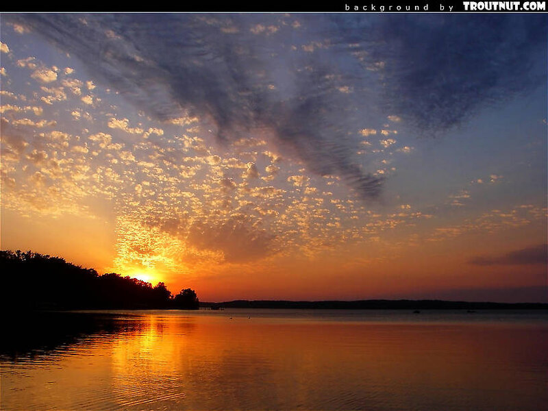 Sunset over Lake — Orange, Serene, Photograph, Clouds, Trees
