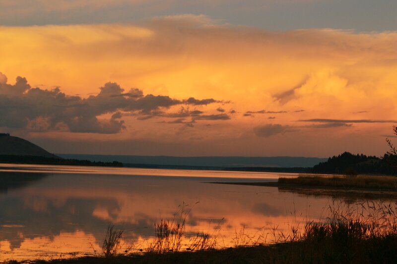 Sunset over Lake — Orange, Serene, Photograph, Clouds, Water