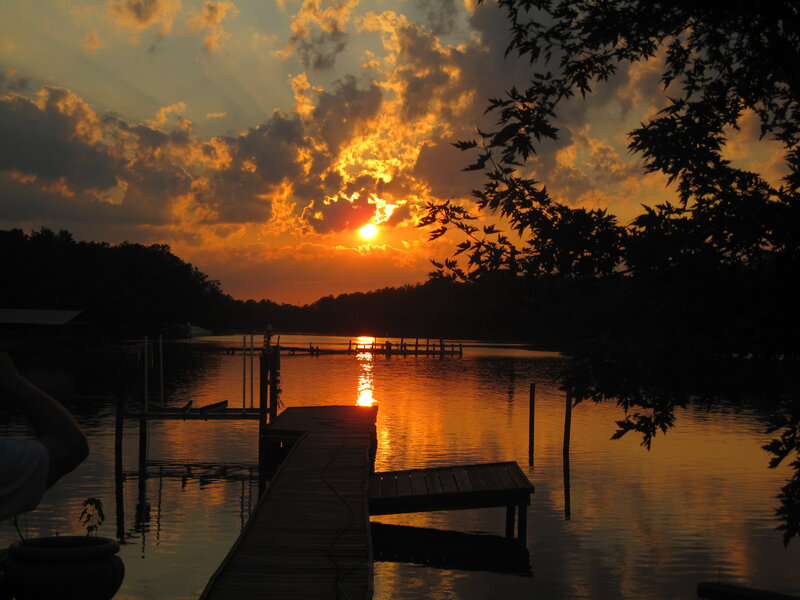 Sunset over Lake — Orange, Serene, Photograph, Docks