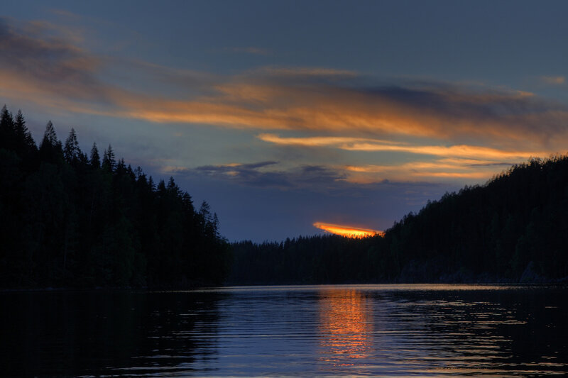 Sunset over Lake — Orange, Serene, Photograph, Forest
