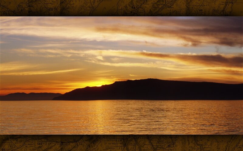 Sunset over Lake — Orange, Serene, Photograph, Mountain