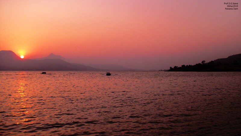 Sunset over Lake — Orange, Serene, Photograph, Mountains