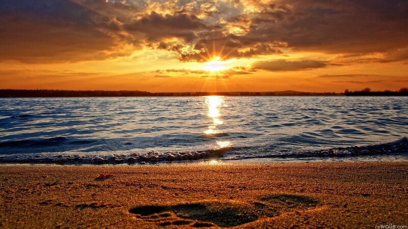 Sunset over Lake — Orange, Serene, Photograph, Sand