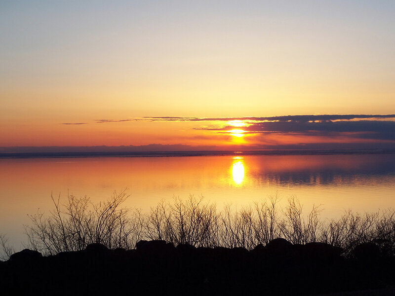 Sunset over Lake — Orange, Serene, Photograph, Sun