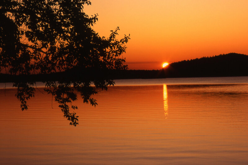 Sunset over Lake — Orange, Serene, Photograph, Tree, Sun