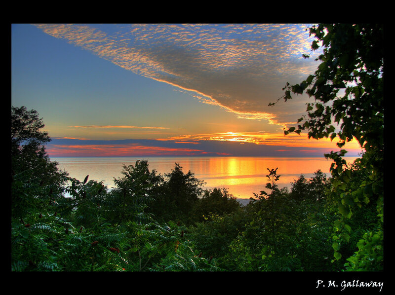 Sunset over Lake — Orange, Serene, Photograph, Trees, Clouds