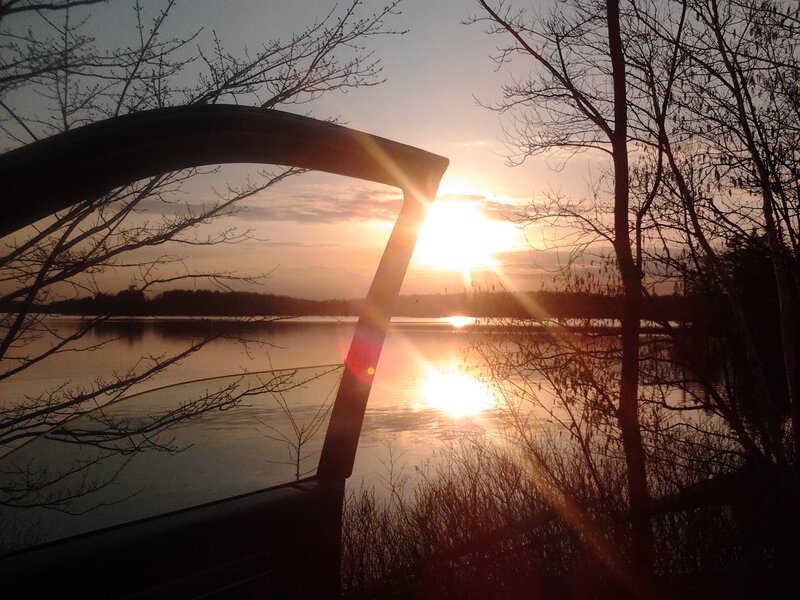 Sunset over Lake — Orange, Serene, Photograph, Trees, Sun, Arch
