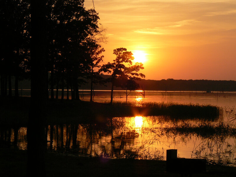 Sunset over Lake — Orange, Serene, Photograph, Trees