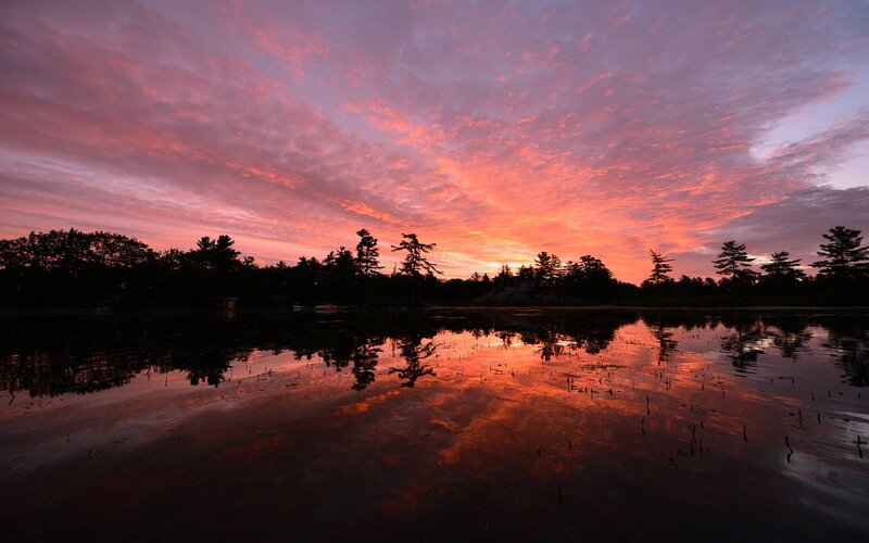 Sunset over Lake — Pink, Dramatic, Photograph, Trees