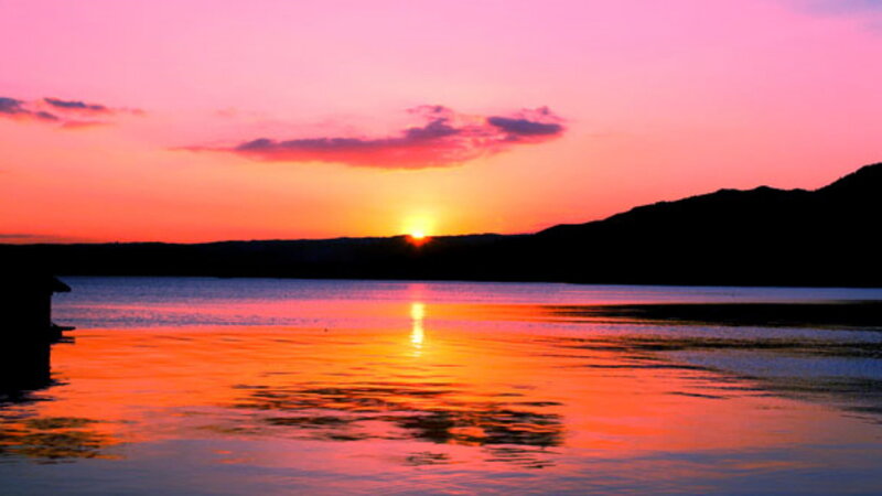 Sunset over Lake — Pink, Serene, Photograph, Mountain