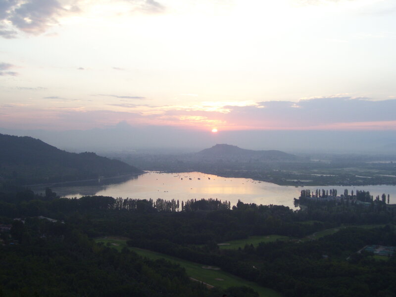 Sunset over Lake — Pink, Serene, Photograph, Mountain, Trees