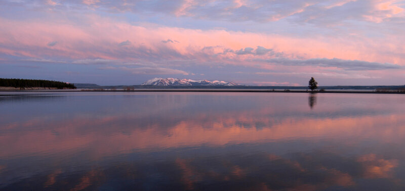 Sunset over Lake — Pink, Serene, Photograph, Mountains