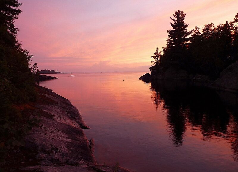 Sunset over Lake — Pink, Serene, Photograph, Trees