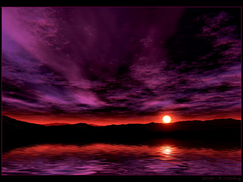 Sunset over Lake — Purple, Dramatic, Digital Art