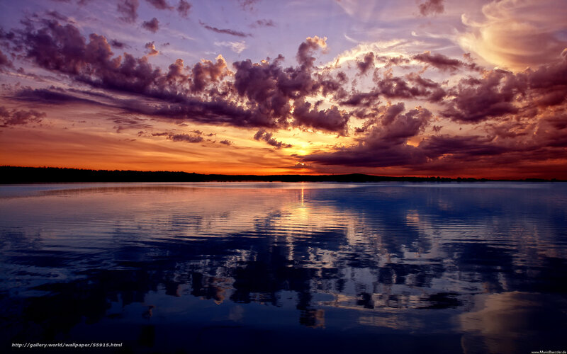 Sunset over Lake — Purple, Dramatic, Photograph, Clouds