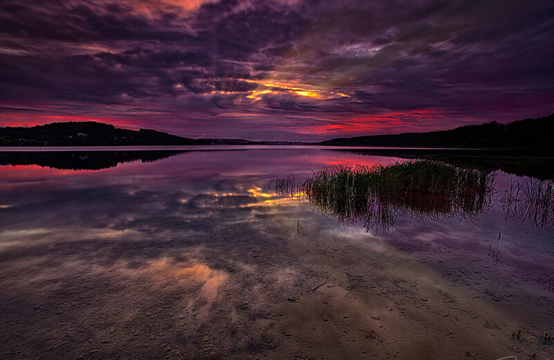 Sunset over Lake — Purple, Dramatic, Photograph, Clouds, Water