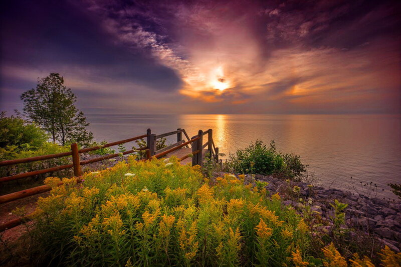 Sunset over Lake — Purple, Dramatic, Photograph, Flowers