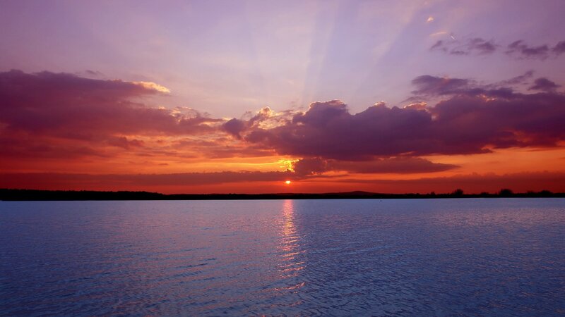 Sunset over Lake — Purple, Dramatic, Photograph, Sky, Clouds