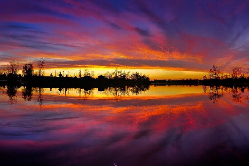 Sunset over Lake — Purple, Dramatic, Photograph, Sky, Trees