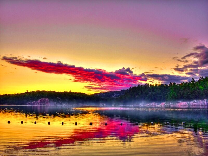 Sunset over Lake — Purple, Dramatic, Photograph, Trees, Clouds