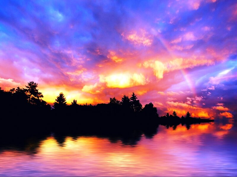 Sunset over Lake — Purple, Dramatic, Photograph, Trees