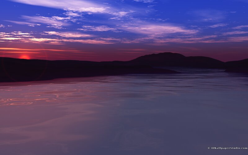 Sunset over Lake — Purple, Serene, Digital Art, Mountains