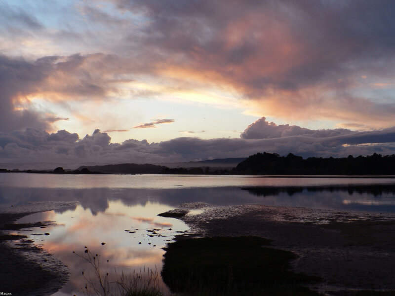 Sunset over Lake — Purple, Serene, Photograph, Clouds, Mountains, Reflection