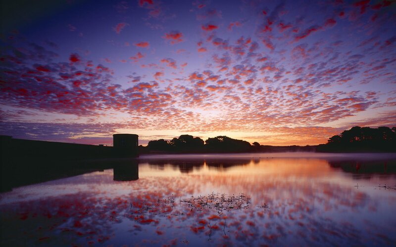 Sunset over Lake — Purple, Serene, Photograph, Clouds