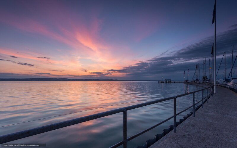 Sunset over Lake — Purple, Serene, Photograph, Dock, Boats