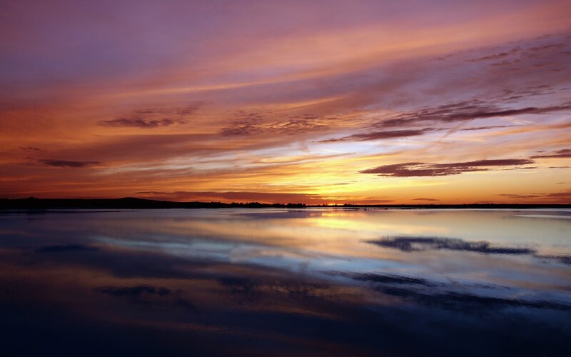 Sunset over Lake — Purple, Serene, Photograph, Sky, Clouds