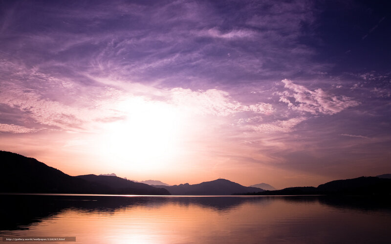 Sunset over Lake — Purple, Serene, Photograph