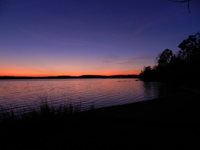 Sunset over Lake — Purple, Serene, Photograph, Trees, Sky