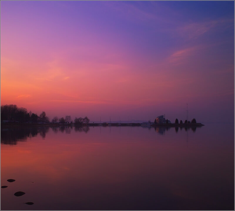 Sunset over Lake — Purple, Serene, Photograph, Trees