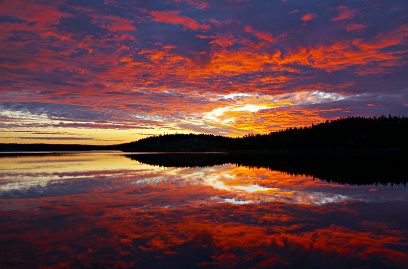 Sunset over Lake — Red, Dramatic, Photograph, Sky, Clouds