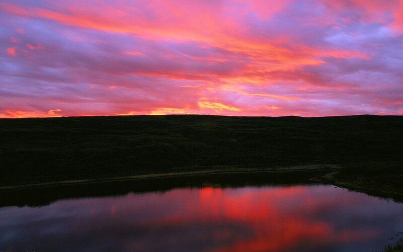 Sunset over Lake — Red, Dramatic, Photograph, Sky