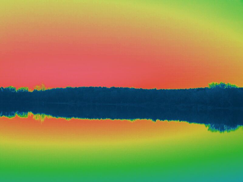 Sunset over Lake — Red, Serene, Digital Art