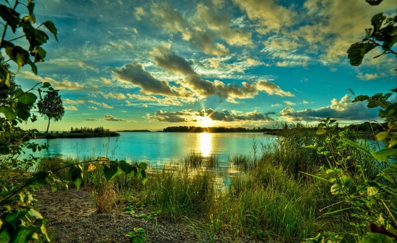 Sunset over Lake — Serene, Trees