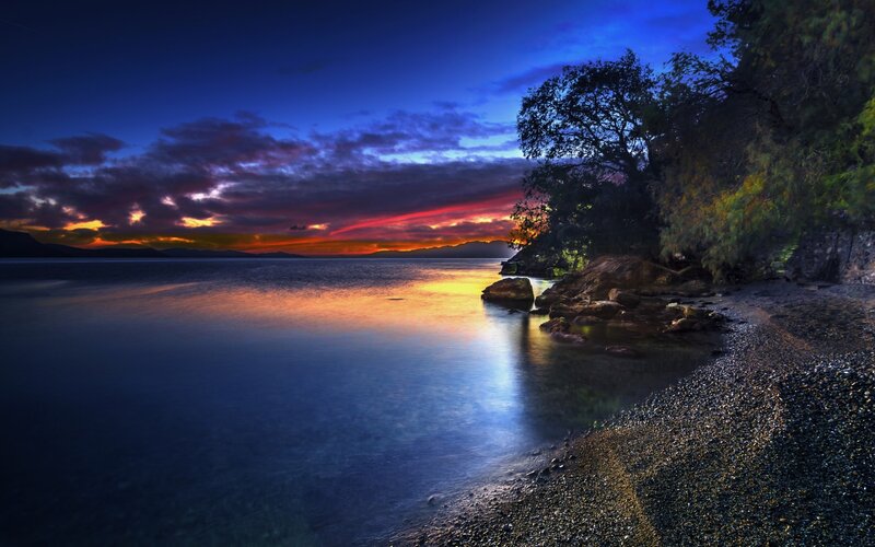 Sunset over Lake Shore — Blue, Dramatic