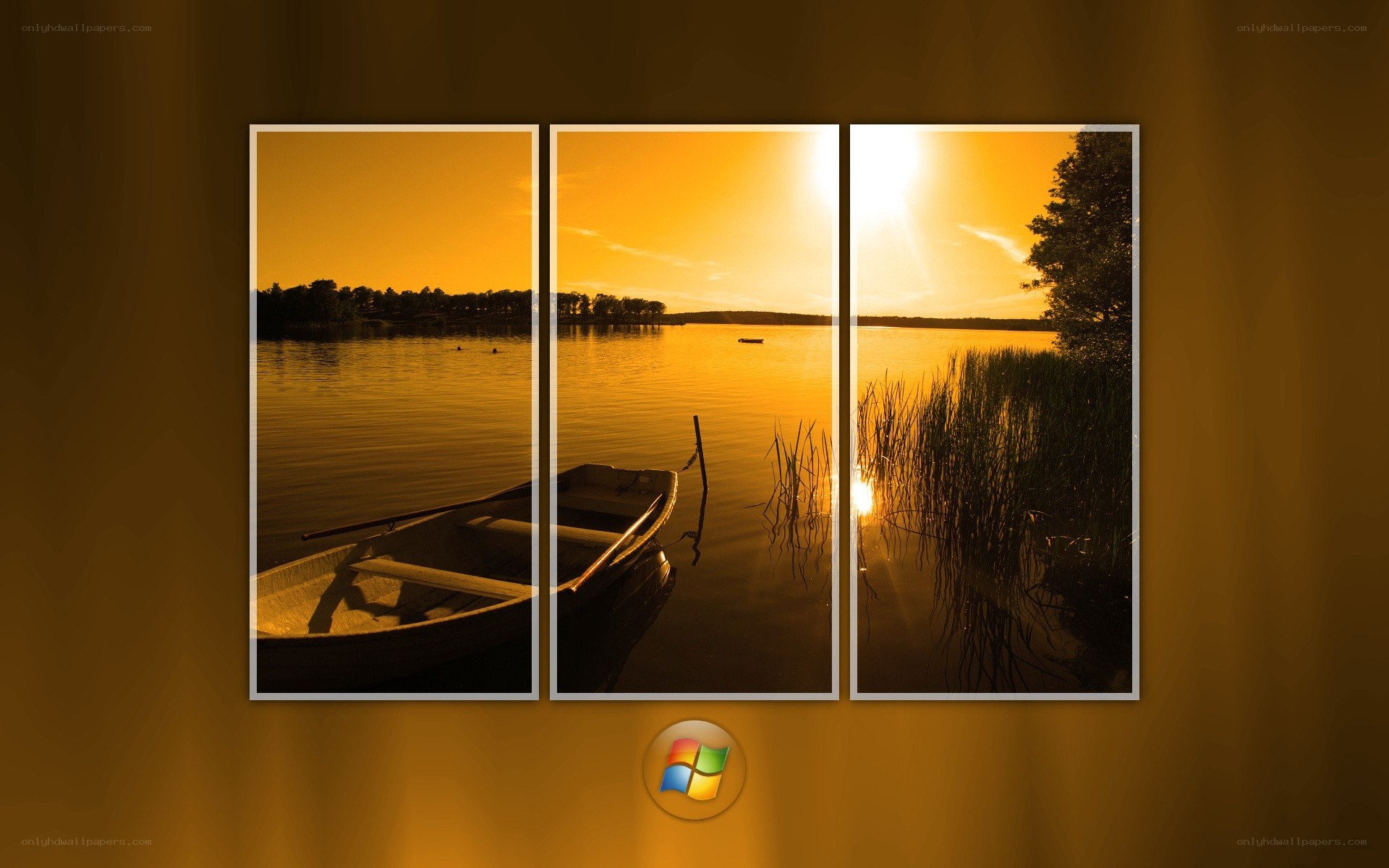 sunset over lake with boat