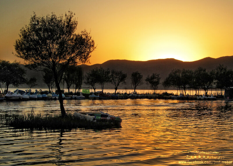 Sunset over Lake with Boats — Orange, Serene