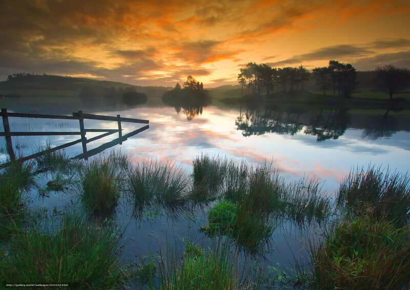 Sunset over Lake with Dock — Orange