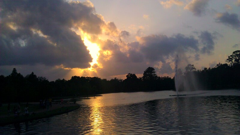 Sunset over Lake with Fountain — Gold
