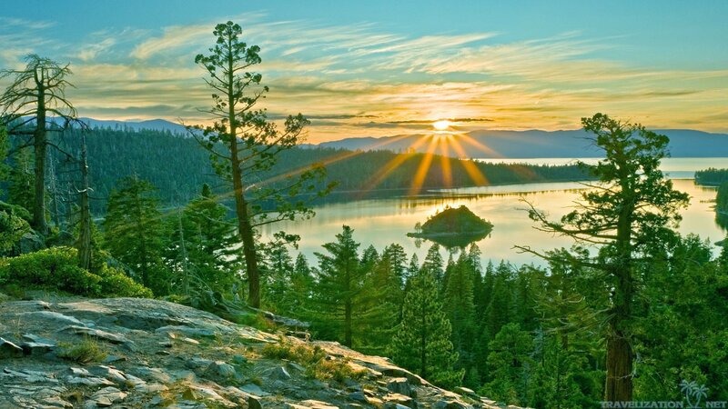 Sunset over Lake with Island — Green
