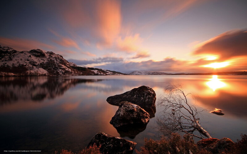 Sunset over Lake with Rocks — Orange